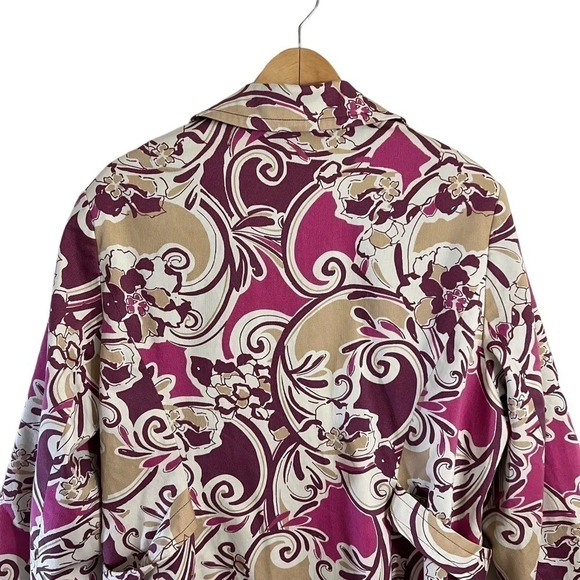 Lane Bryant Canvas Jacket Size 24 Floral Collared Button Up Purple Pink White - Picture 6 of 8